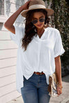 Notched Side Slit Cuffed Blouse Blouses - Tophatter Daily Deals