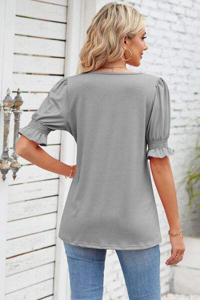 Smocked Square Neck Short Sleeve T-Shirt Women's T-Shirts - Tophatter Daily Deals