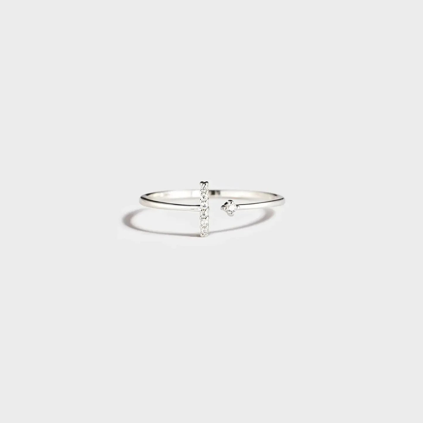 T Shape Inlaid Zircon 925 Sterling Silver Open Ring Silver 7 Rings - Tophatter Daily Deals