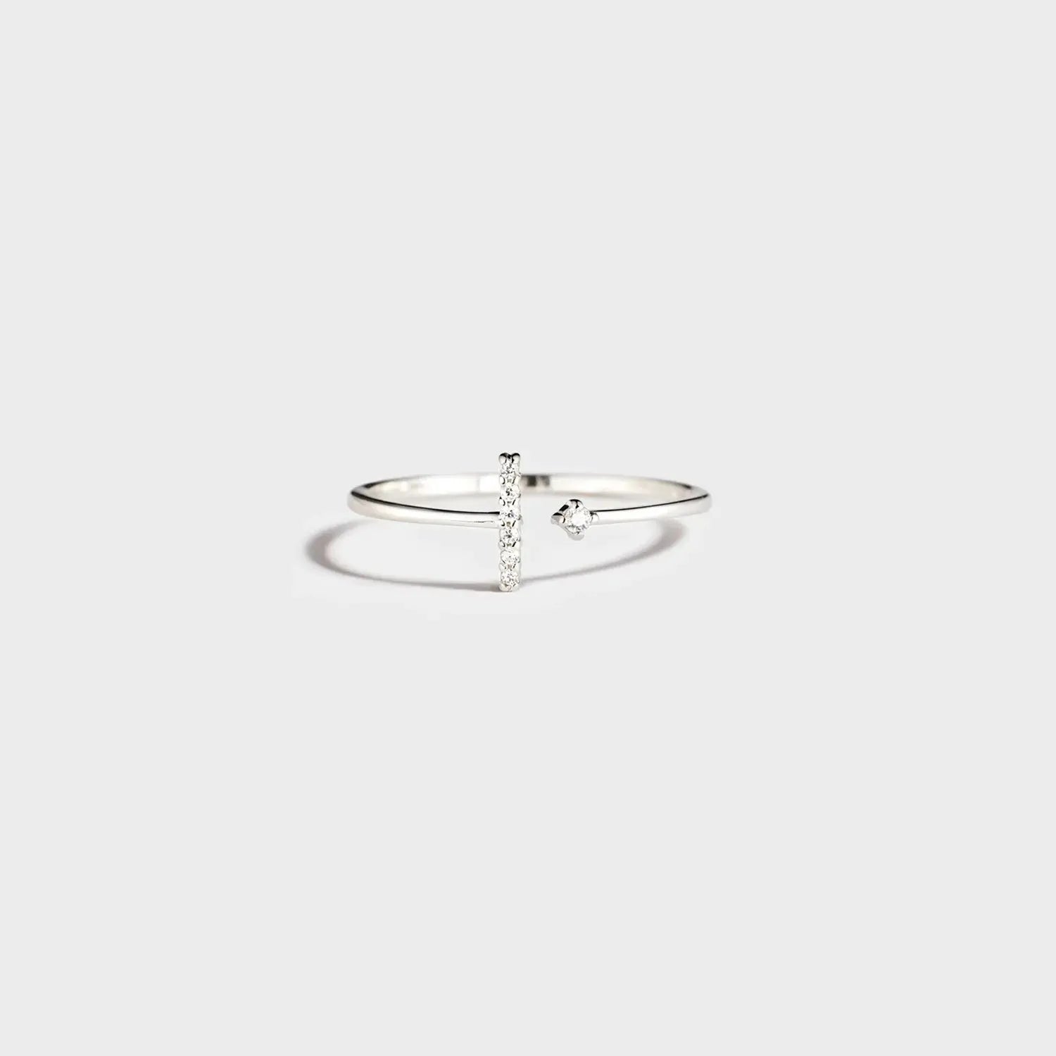 T Shape Inlaid Zircon 925 Sterling Silver Open Ring Silver 7 Rings - Tophatter Daily Deals