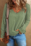 Exposed Seam V-Neck Long Sleeve T-Shirt Sage Women's T-Shirts - Tophatter Daily Deals