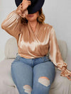 Plus Size Surplice Neck Flounce Sleeve Blouse Gold Blouses - Tophatter Daily Deals