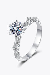 925 Sterling Silver Inlaid Moissanite 6-Prong Ring Silver Moissanite - Tophatter Daily Deals