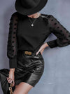 Swiss Dot Lantern Sleeve Round Neck Blouse Black Blouses - Tophatter Daily Deals