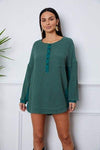 Half Button Up Round Neck Blouse Green Blouses - Tophatter Daily Deals