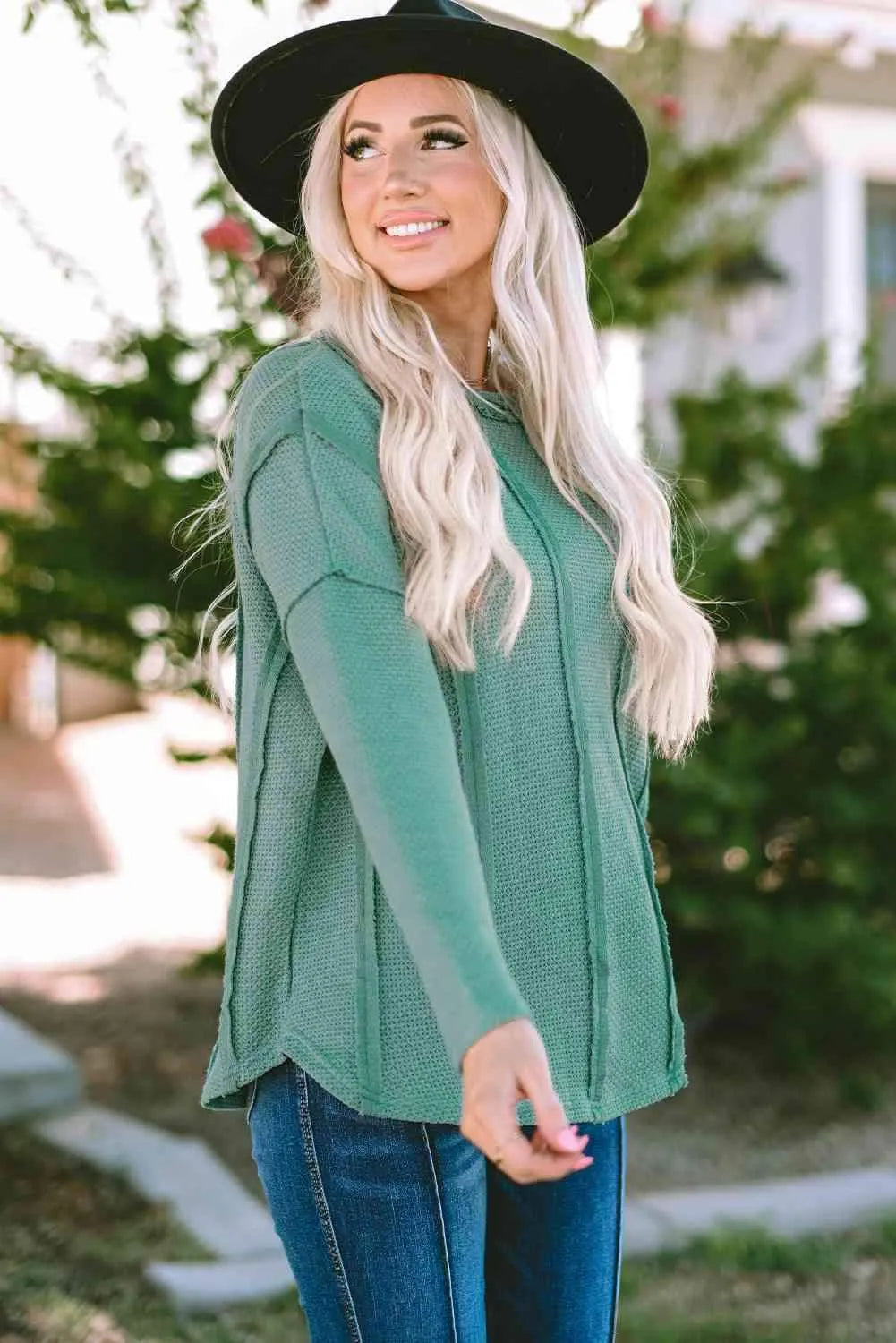 Exposed Seam Round Neck Blouse Blouses - Tophatter Daily Deals