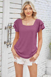 Square Neck Flutter Sleeve Top Fuchsia Blouses - Tophatter Daily Deals