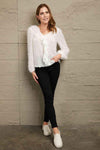 Double Take Ruffle Hem Fringe V-Neck Balloon Sleeve Blouse Blouses - Tophatter Daily Deals