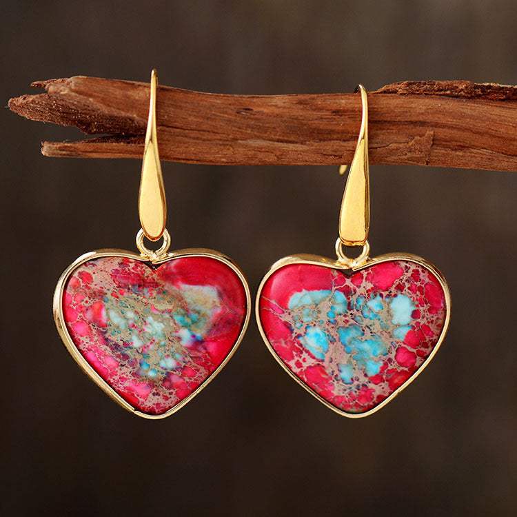 Natural Stone Heart Drop Earrings Red One Size Earrings - Tophatter Daily Deals