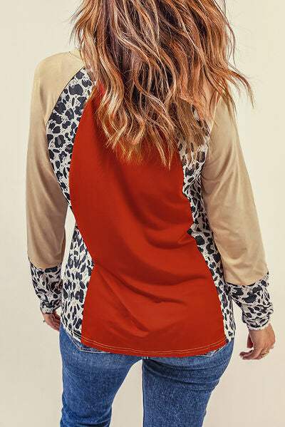 Leopard Round Neck Long Sleeve T-Shirt Women's T-Shirts - Tophatter Daily Deals