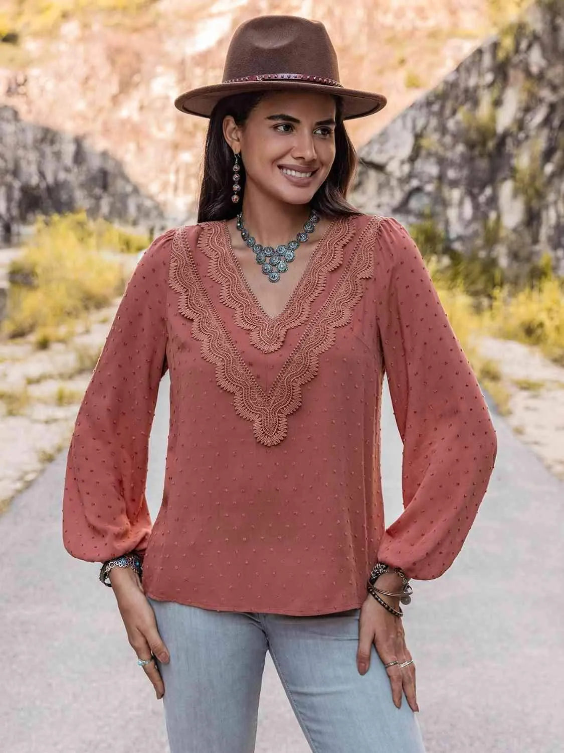 Swiss Dot V-Neck Blouse Blouses - Tophatter Daily Deals