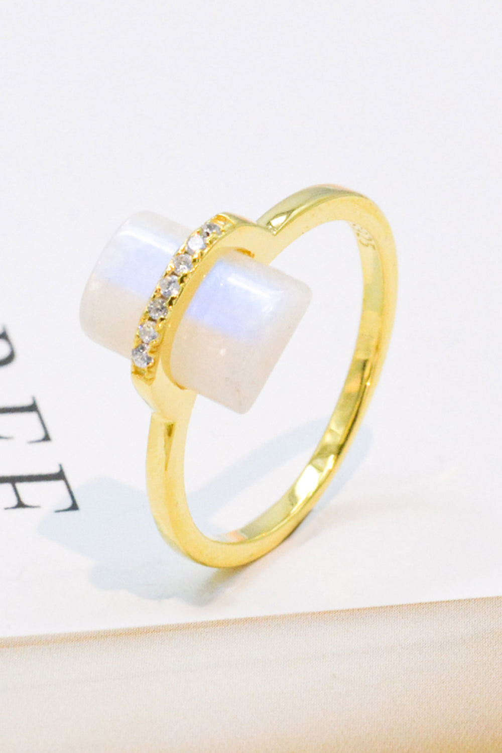 Natural Moonstone Platinum-Plated Ring - Tophatter Deals