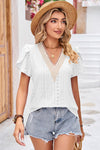 Eyelet V-Neck Petal Sleeve T-Shirt Women's T-Shirts - Tophatter Daily Deals