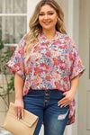 Plus Size Printed Notched Neck Half Sleeve Top Multicolor Women's T-Shirts - Tophatter Daily Deals