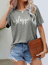 Slogan Graphic Round Neck Short Sleeve Tee Heather Gray Women's T-Shirts - Tophatter Daily Deals