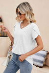 Eyelet Petal Sleeve V-Neck Knit Top Blouses - Tophatter Daily Deals