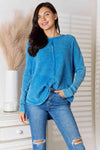Zenana Center Seam Waffle-Knit Top Sky Blue Blouses - Tophatter Daily Deals