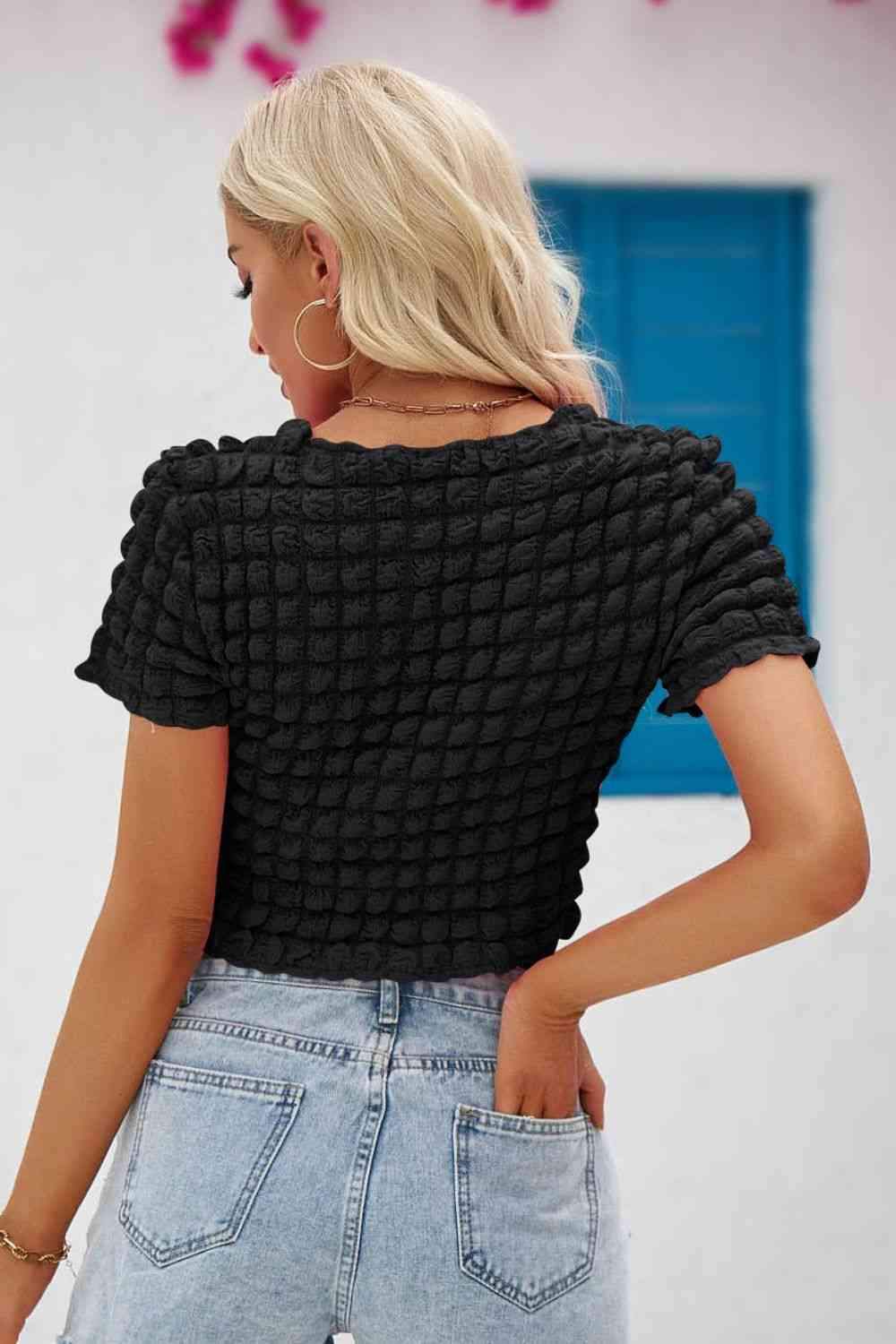 Round Neck Short Sleeve Crop Top Blouses - Tophatter Daily Deals