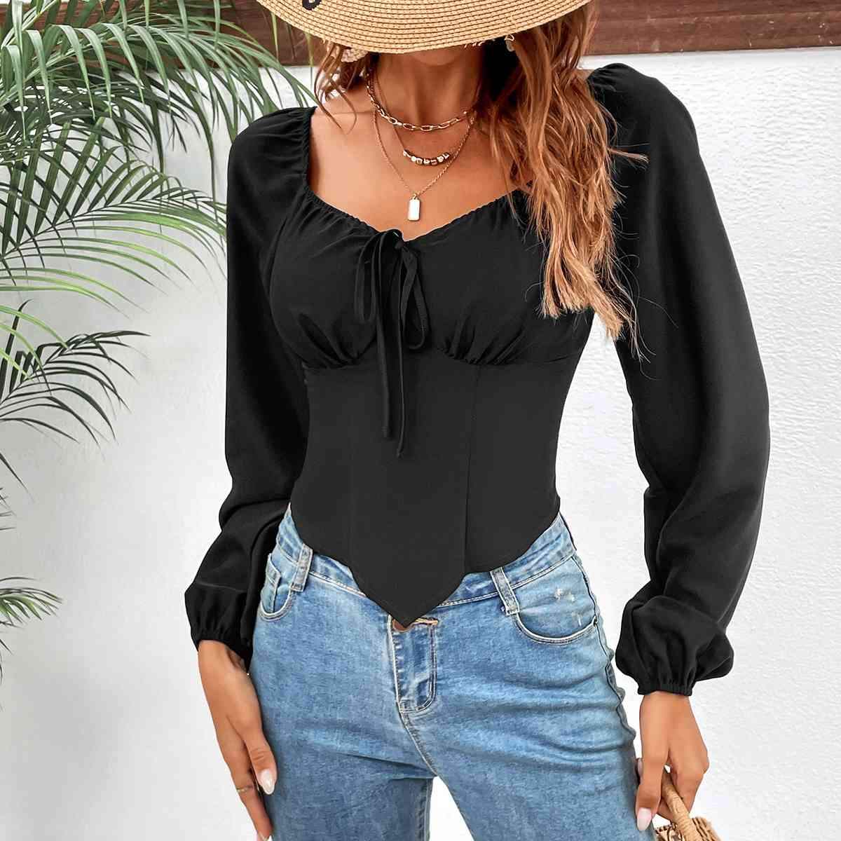 Raglan Sleeve Square Neck Blouse Blouses - Tophatter Daily Deals