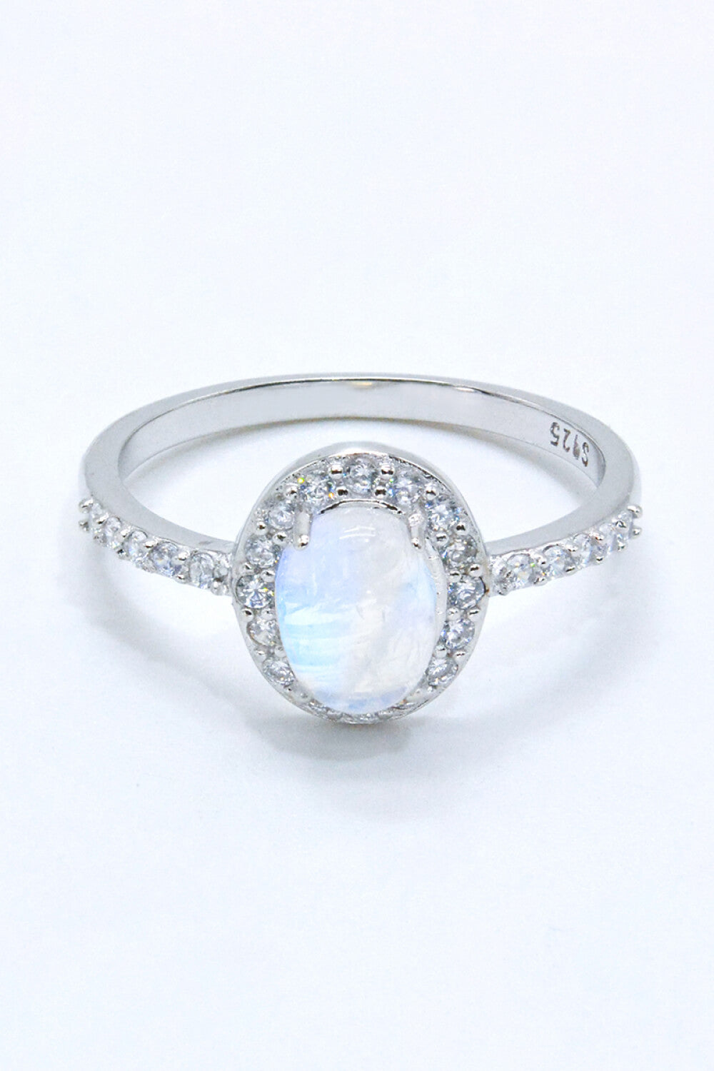 925 Sterling Silver Natural Moonstone Halo Ring Moonstone - Tophatter Daily Deals