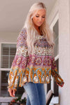 Bohemian Long Flounce Sleeve V-Neck Blouse Blouses - Tophatter Daily Deals