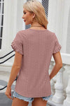 Eyelet Round Neck Petal Sleeve T-Shirt Women's T-Shirts - Tophatter Daily Deals