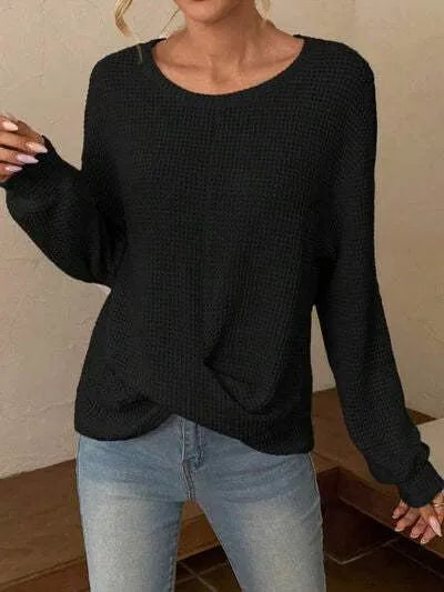 Twisted Waffle-Knit Dropped Shoulder T-Shirt Women's T-Shirts - Tophatter Daily Deals