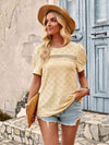 Openwork Round Neck Short Sleeve T-Shirt Pastel Yellow Women's T-Shirts - Tophatter Daily Deals