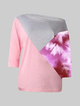 Color Block Three-Quarter Sleeve Blouse Cerise Blouses - Tophatter Daily Deals