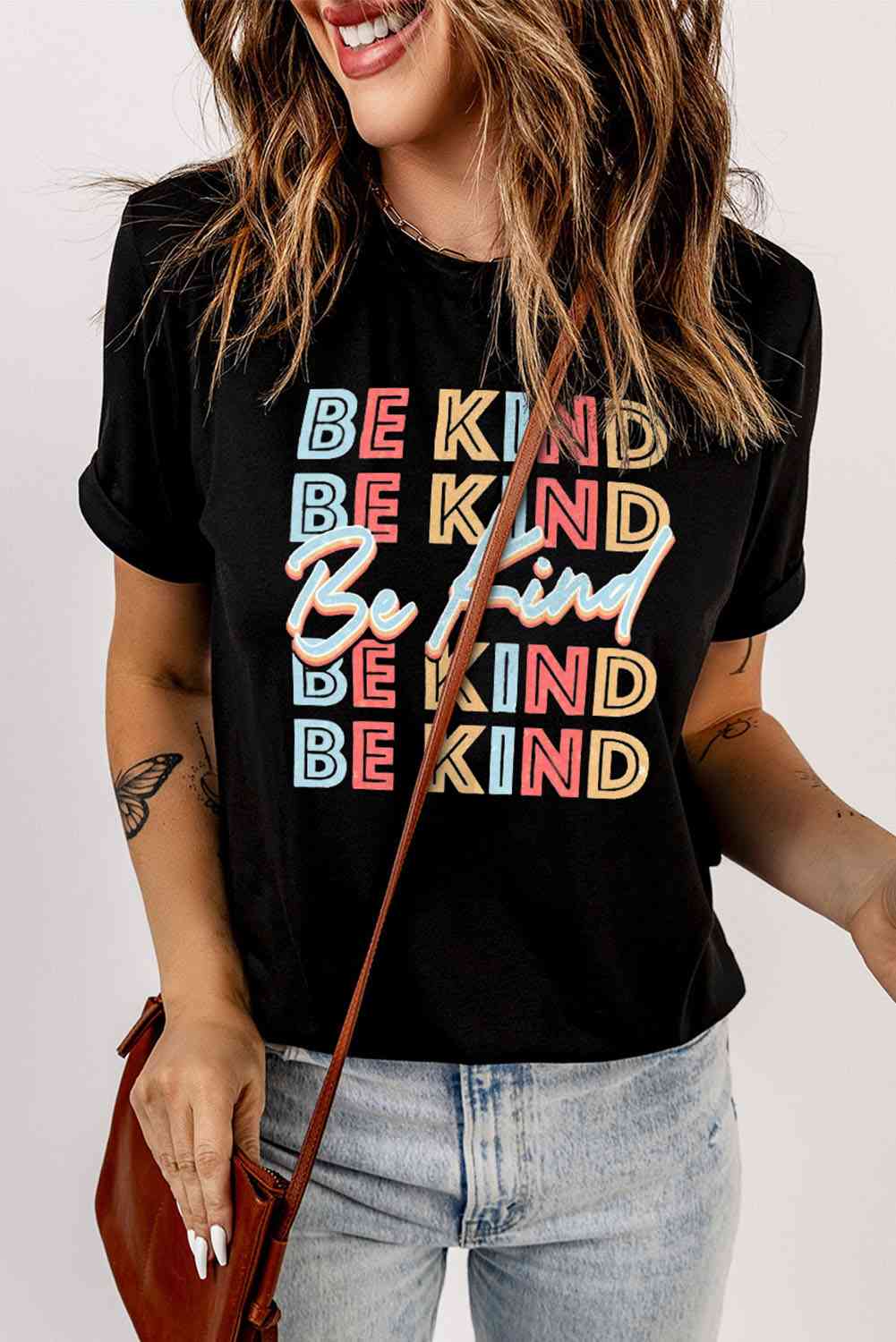 BE KIND Graphic Short Sleeve Tee Women's T-Shirts - Tophatter Daily Deals