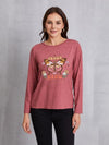 Graphic Round Neck Long Sleeve T-Shirt Light Mauve Women's T-Shirts - Tophatter Daily Deals