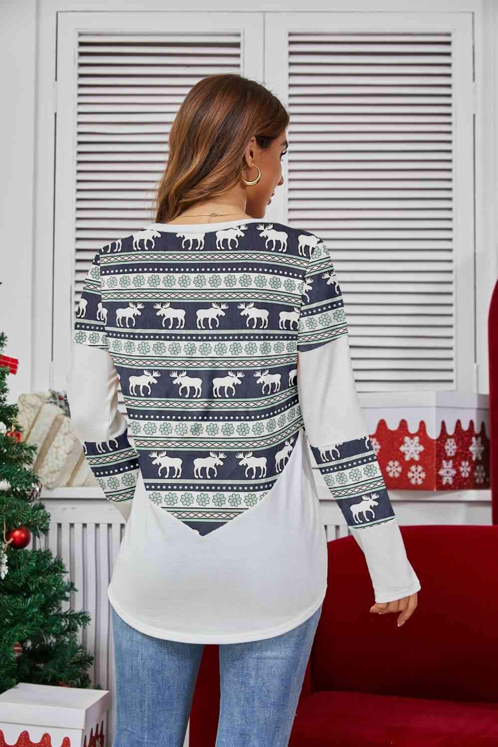 Geometric Round Neck Long Sleeve T-Shirt Women's T-Shirts - Tophatter Daily Deals