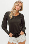 BiBi Round Neck Polka Dot Lantern Sleeve Top Blouses - Tophatter Daily Deals