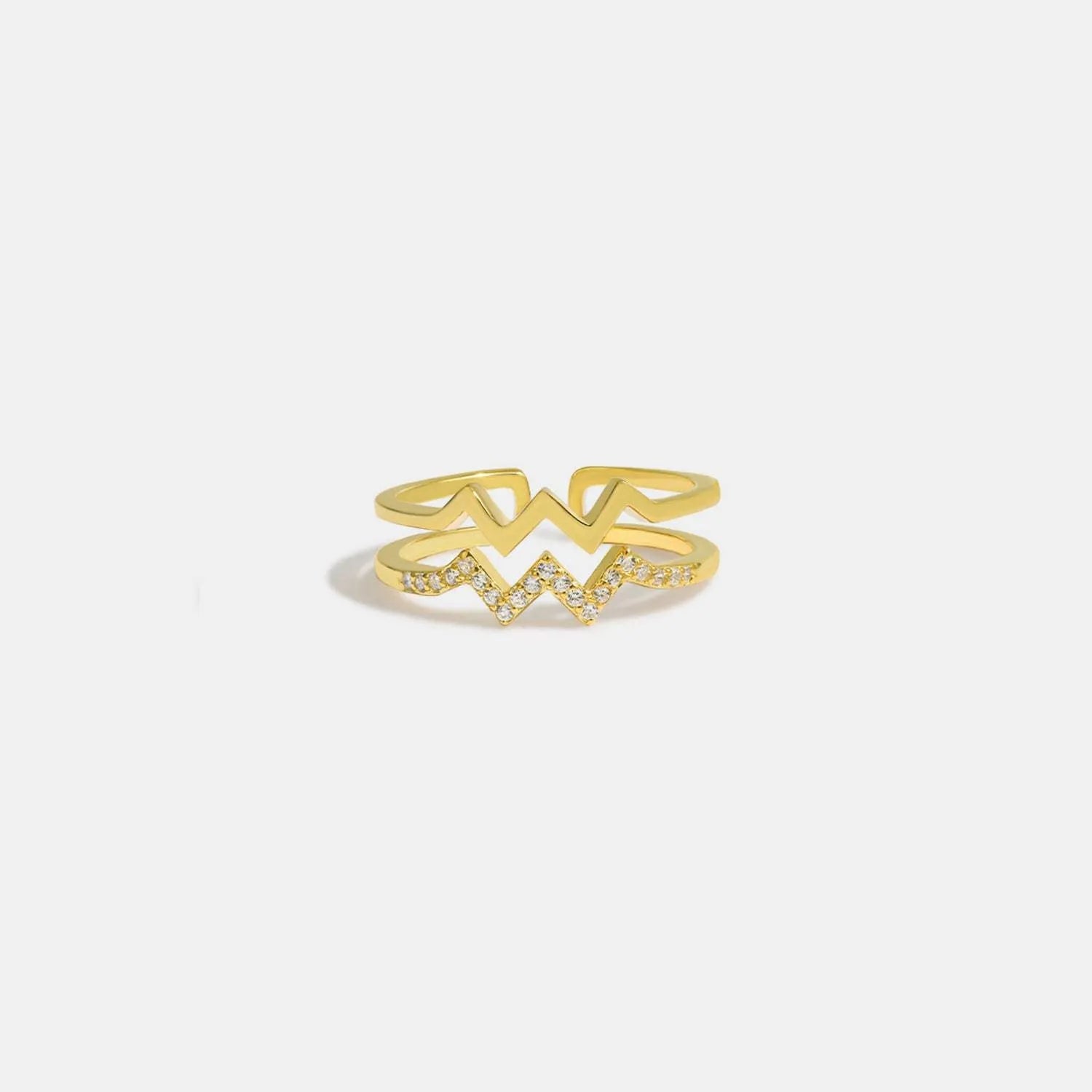 Wave Shape Inlaid Zircon Open Ring Gold Rings - Tophatter Daily Deals