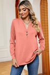 Notched Long Sleeve T-Shirt Burnt Coral Women's T-Shirts - Tophatter Daily Deals