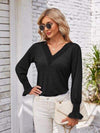 V-Neck Smocked Ruffled Long Sleeve Top Women's T-Shirts - Tophatter Daily Deals