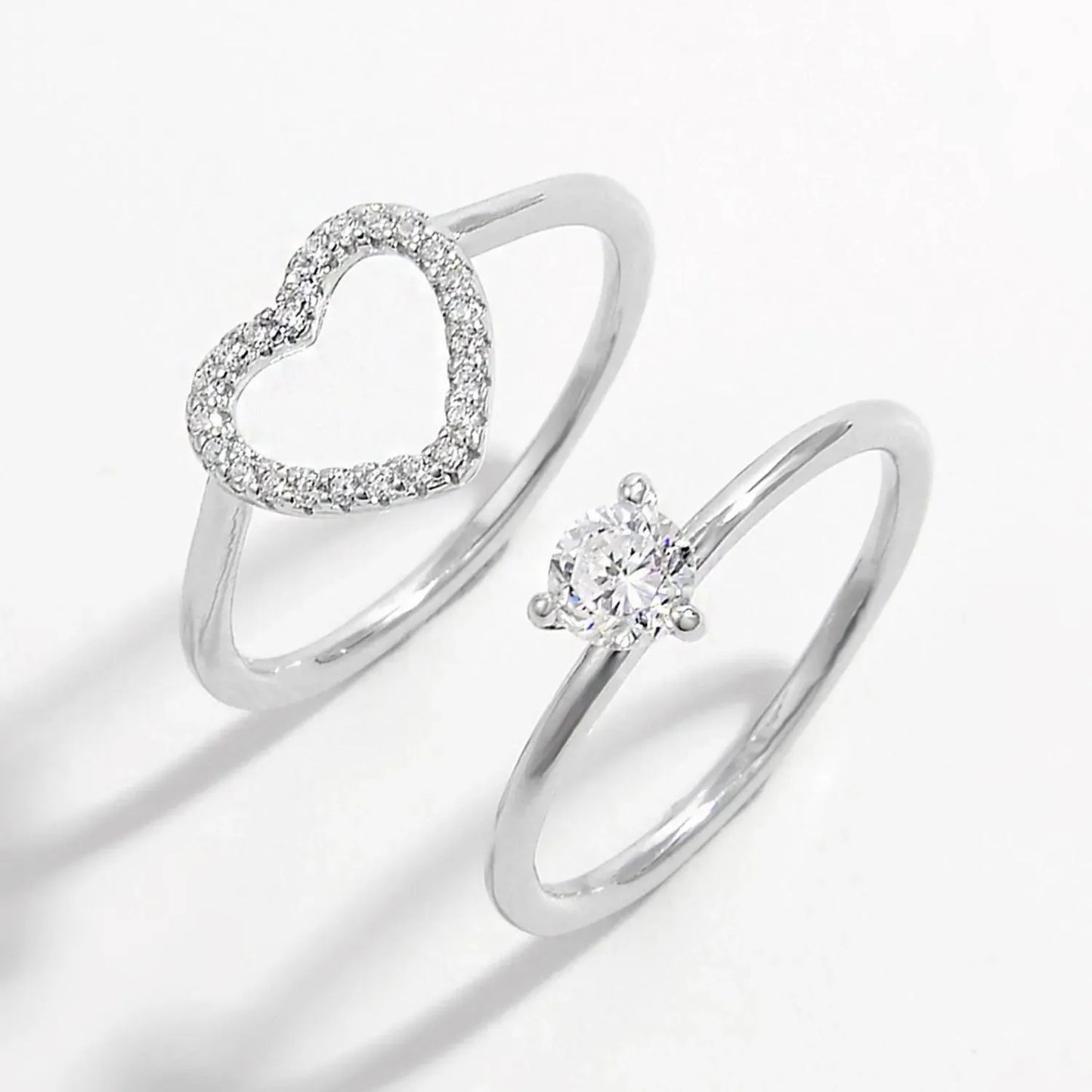 2 Piece Heart Shape Zircon 925 Sterling Silver Ring Rings - Tophatter Daily Deals