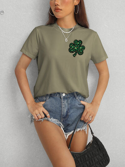 Lucky Clover Round Neck Short Sleeve T-Shirt Women's T-Shirts - Tophatter Daily Deals