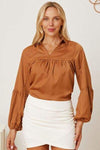 Balloon Sleeve Collared Neck Blouse Khaki Blouses - Tophatter Daily Deals