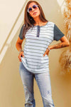 Striped Short Sleeve Henley T-Shirt Women's T-Shirts - Tophatter Daily Deals