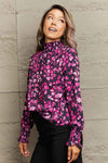 Floral Mock Neck Flounce Sleeve Blouse Blouses - Tophatter Daily Deals