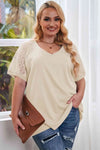 Plus Size Spliced Lace V-Neck Top Cream Blouses - Tophatter Daily Deals