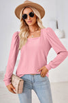 Square Neck Puff Sleeve T-Shirt Women's T-Shirts - Tophatter Daily Deals