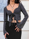 Tie Front Sweetheart Neck Blouses Blouses - Tophatter Daily Deals