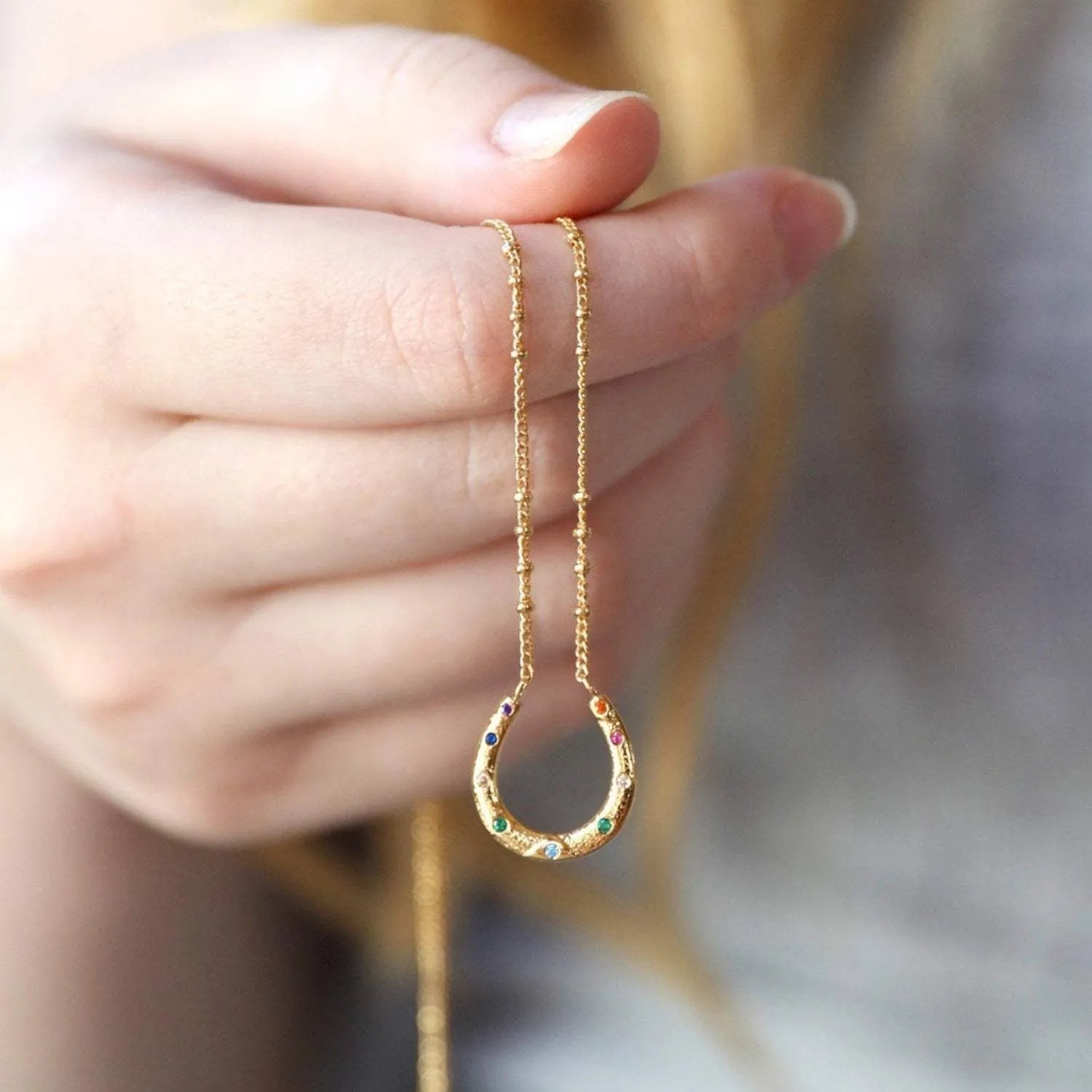 Inlaid Zircon 18K Gold-Plated U Shape Pendant Necklace Gold One Size Necklaces - Tophatter Daily Deals