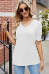 V-Neck Smocked Short Sleeve T-Shirt Women's T-Shirts - Tophatter Daily Deals