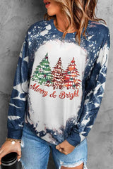 MERRY & BRIGHT Graphic Long Sleeve Top French Blue Women's T-Shirts - Tophatter Daily Deals