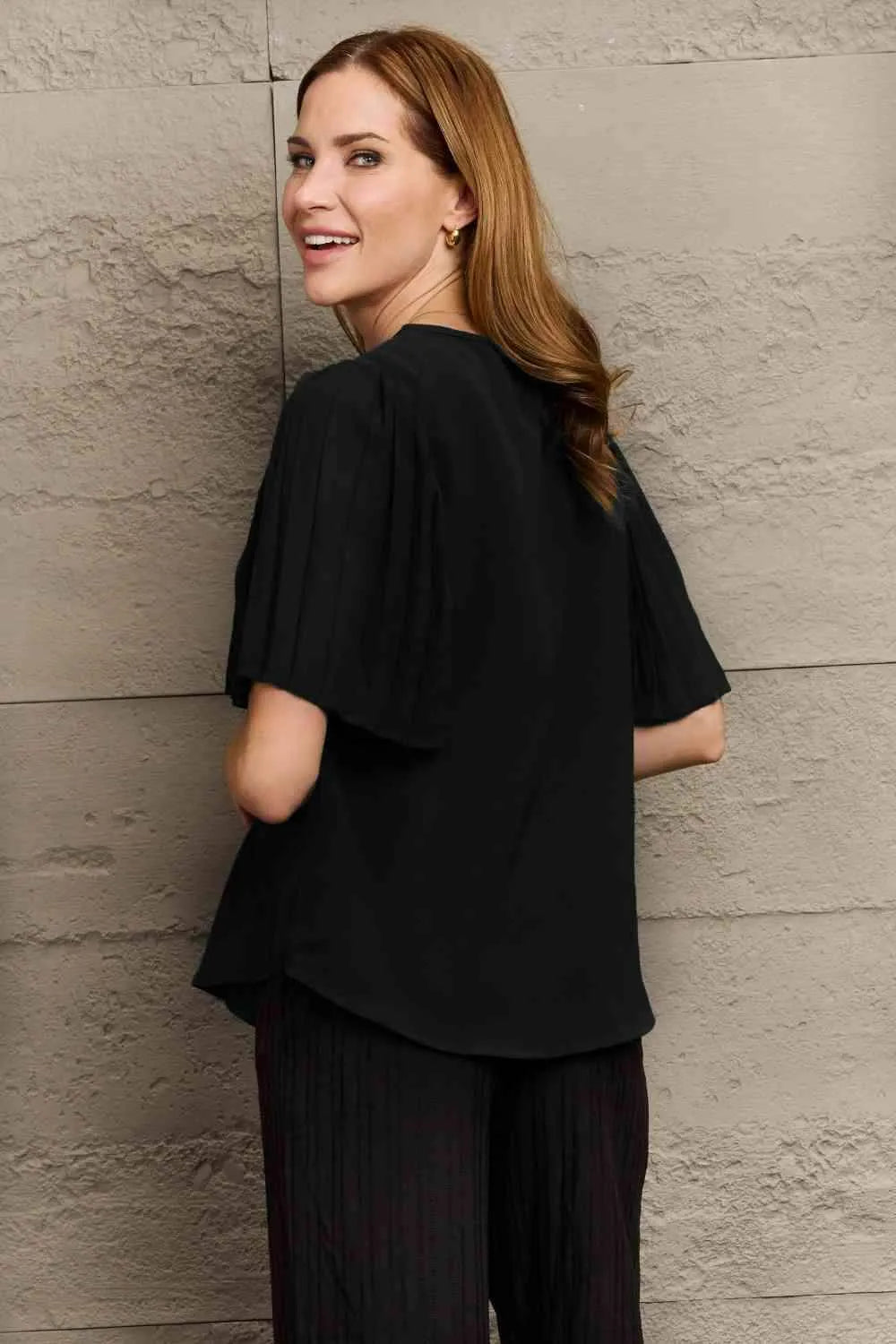 V-Neck Flutter Sleeve Blouse Blouses - Tophatter Daily Deals