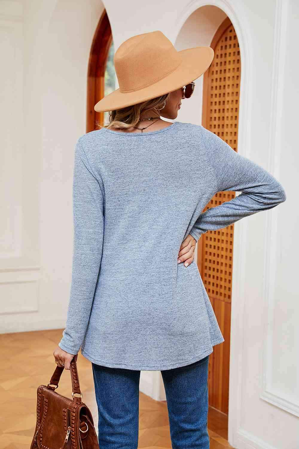 Square Neck Long Sleeve Peplum Top Women's T-Shirts - Tophatter Daily Deals