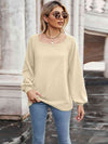 Waffle-Knit Square Neck Raglan Sleeve Tee Cream Women's T-Shirts - Tophatter Daily Deals